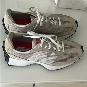 New Balance Taupe and White Running Shoes